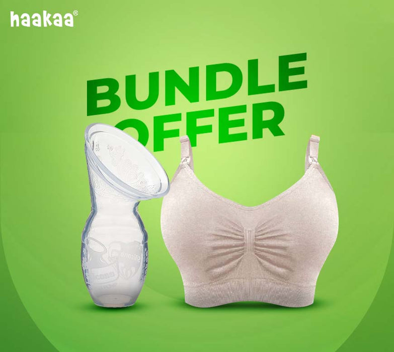 HAAKAA Gen 1 Silicone Breast Pump 100 ml + Haakaa Hands-Free Pumping & Nursing Bra – Beige